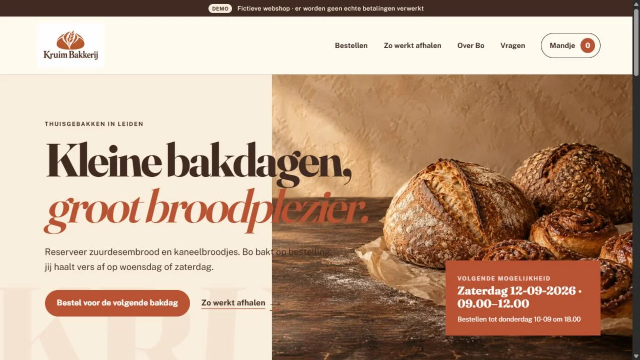 Homepage van Kruim Bakkerij